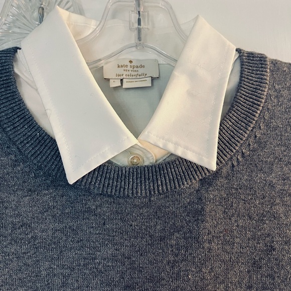 PRISTINE Kate Spade grey sweater; detachable collar LARGE but fits like a medium - Picture 2 of 4